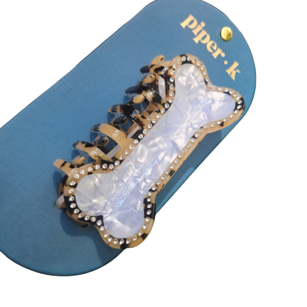 Piper K Rhinestone Dog Bone Large Hair Clip - Picture 2 of 5